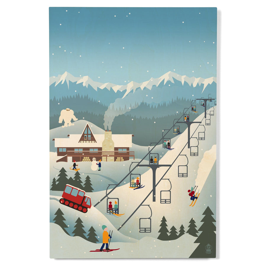 Retro Mountain Town, Lantern Press Artwork, Wood Signs and Postcards Wood Lantern Press
