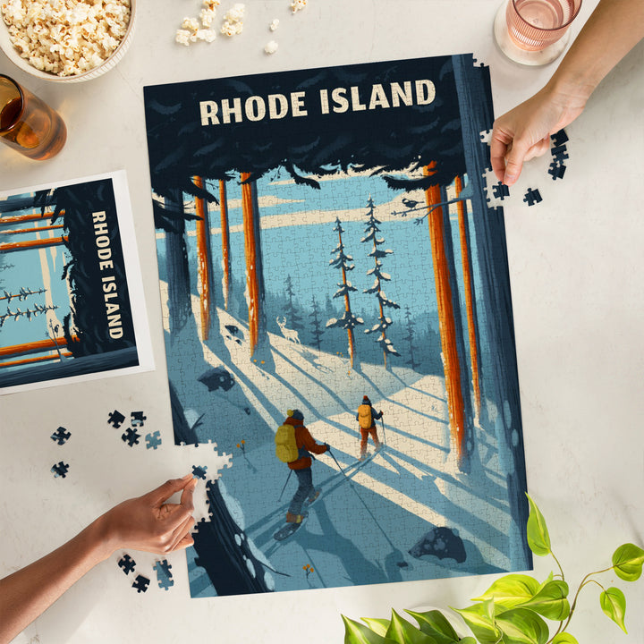 Rhode Island, Better on Foot, Snowshoeing, Jigsaw Puzzle Puzzle Lantern Press