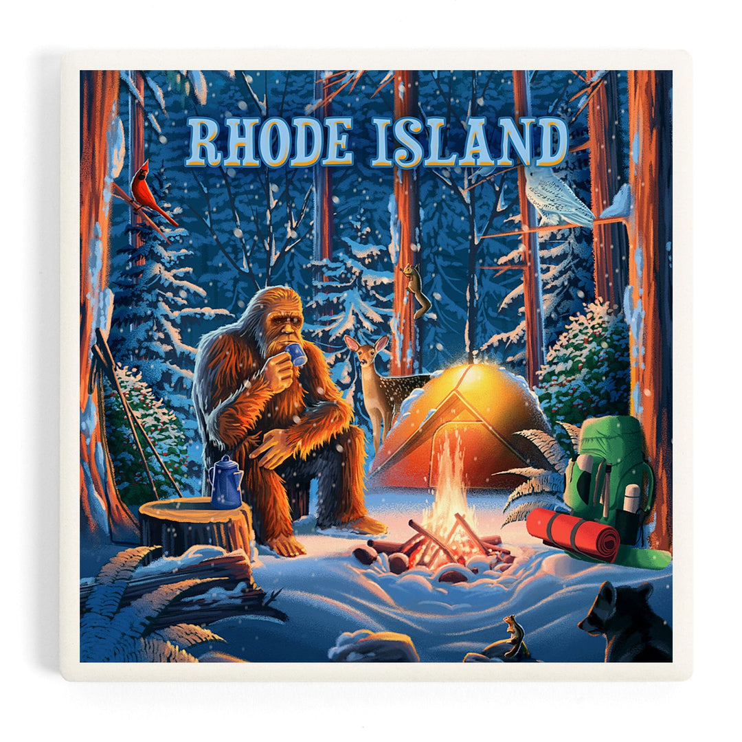Rhode Island, Find Your Inner Squatch, Camping Bigfoot, Coasters Coasters Lantern Press Coaster
