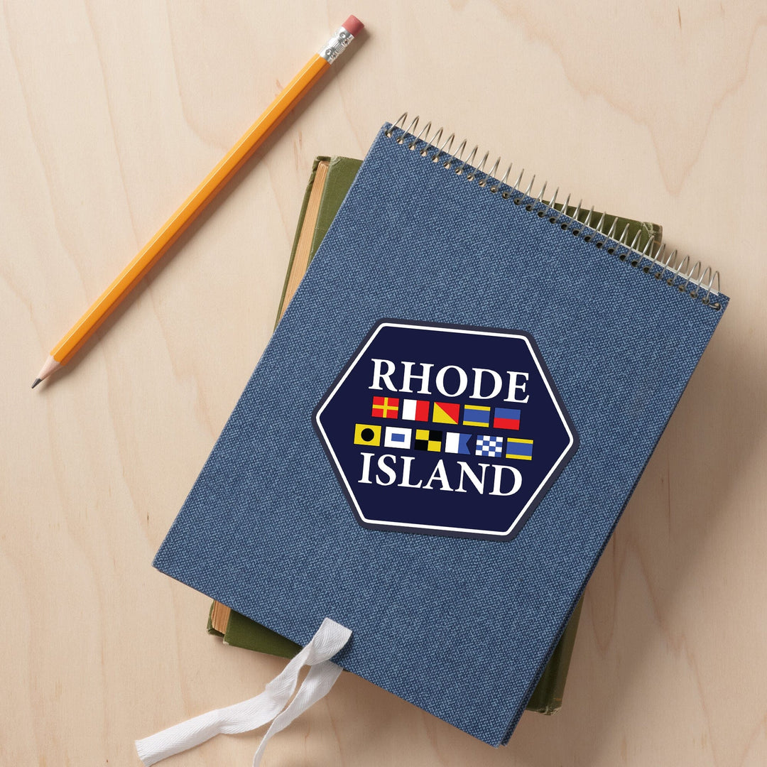 Rhode Island, Nautical Flags, Contour, Lantern Press Artwork, Vinyl Sticker Sticker Lantern Press