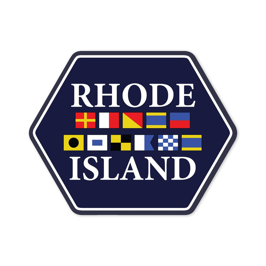 Rhode Island, Nautical Flags, Contour, Lantern Press Artwork, Vinyl Sticker Sticker Lantern Press