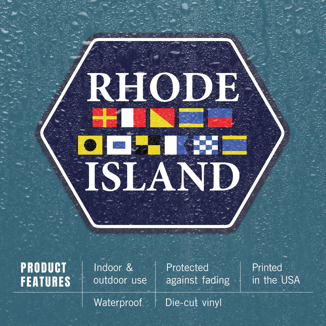 Rhode Island, Nautical Flags, Contour, Lantern Press Artwork, Vinyl Sticker Sticker Lantern Press