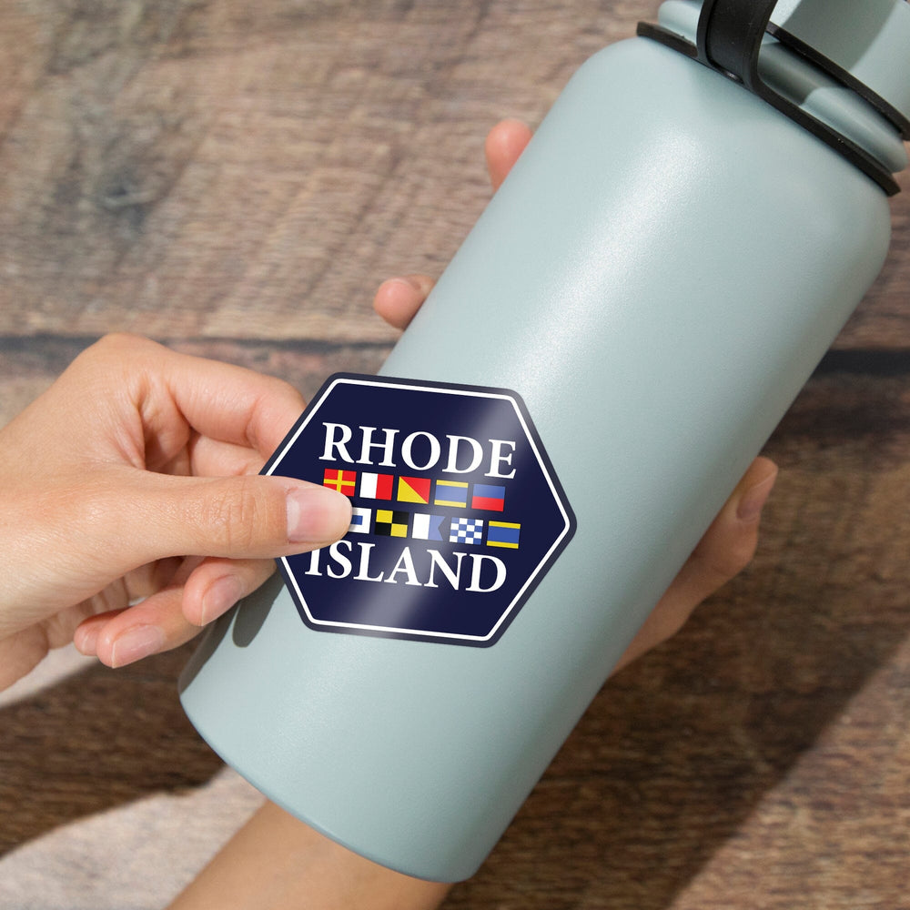 Rhode Island, Nautical Flags, Contour, Lantern Press Artwork, Vinyl Sticker Sticker Lantern Press