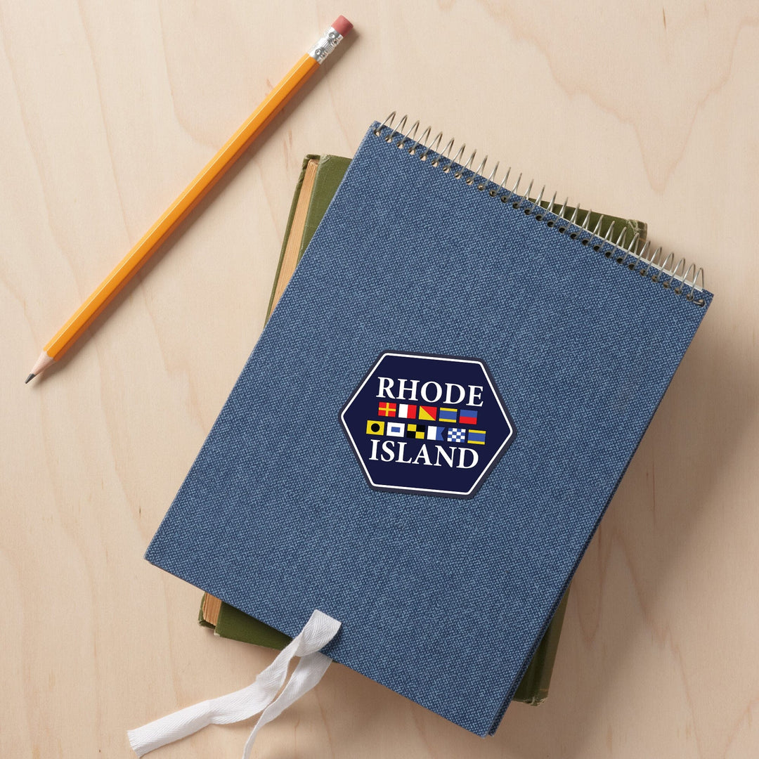 Rhode Island, Nautical Flags, Contour, Lantern Press Artwork, Vinyl Sticker Sticker Lantern Press