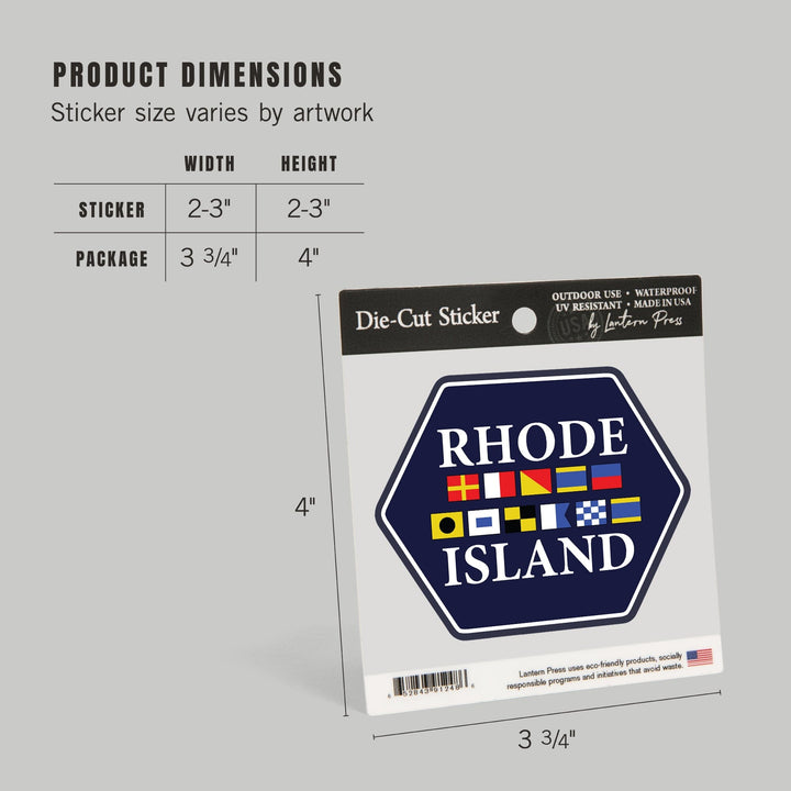Rhode Island, Nautical Flags, Contour, Lantern Press Artwork, Vinyl Sticker Sticker Lantern Press