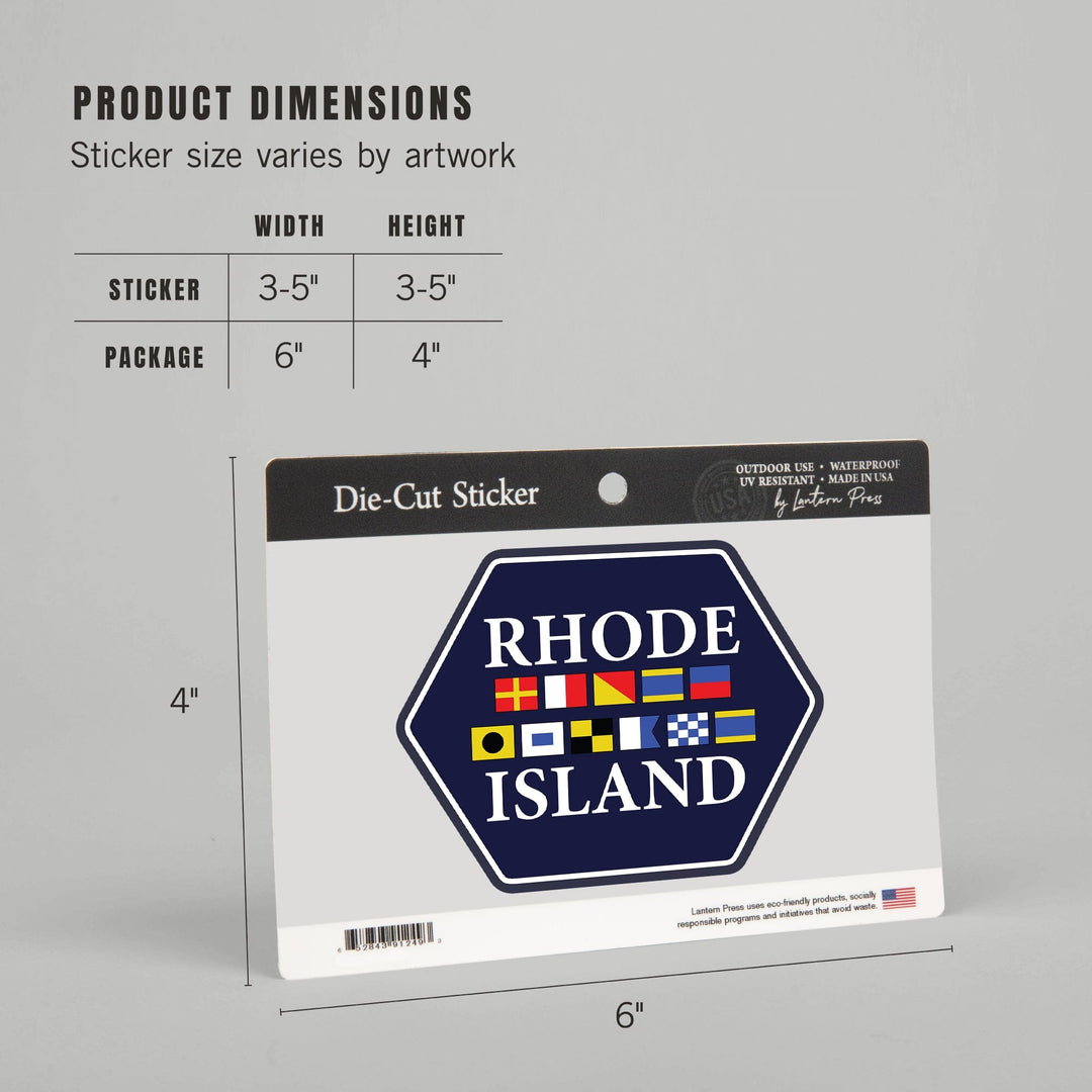 Rhode Island, Nautical Flags, Contour, Lantern Press Artwork, Vinyl Sticker Sticker Lantern Press