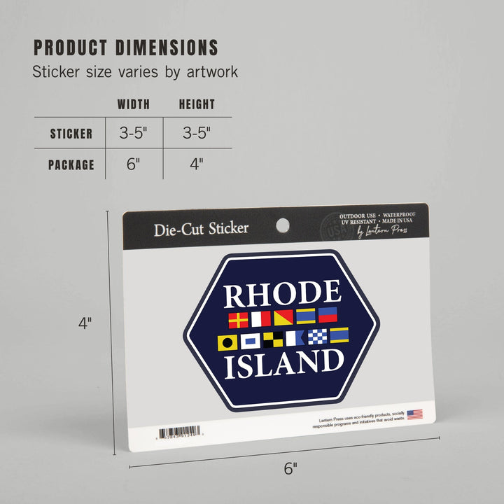 Rhode Island, Nautical Flags, Contour, Lantern Press Artwork, Vinyl Sticker Sticker Lantern Press