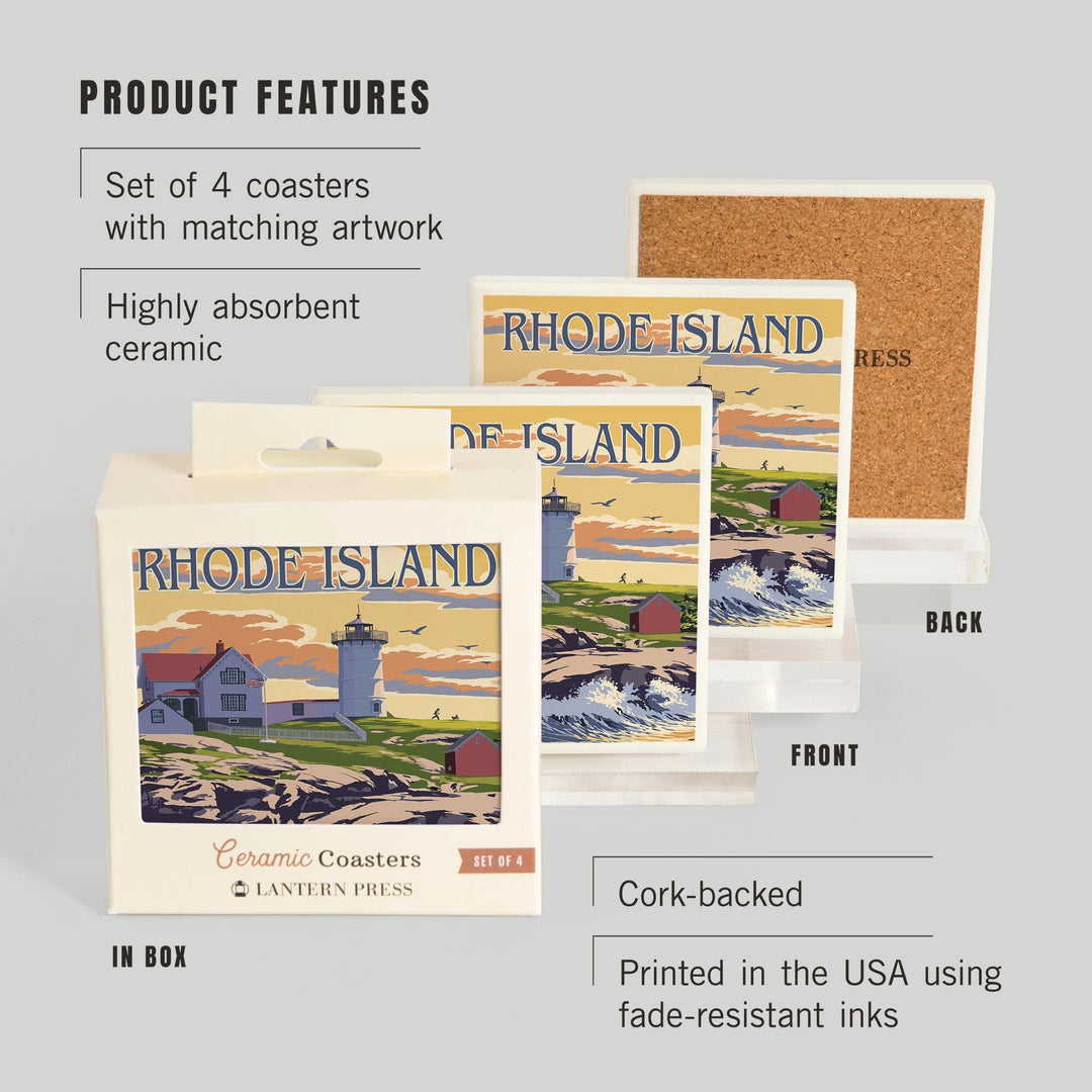 Rhode Island, Painterly, Lighthouse, Coasters Coasters Lantern Press