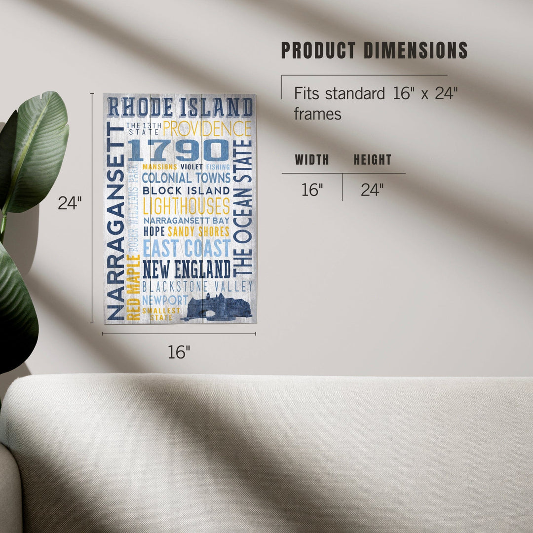 Rhode Island, Rustic Typography with Narragansett Tower, Art & Giclee Prints Art Lantern Press
