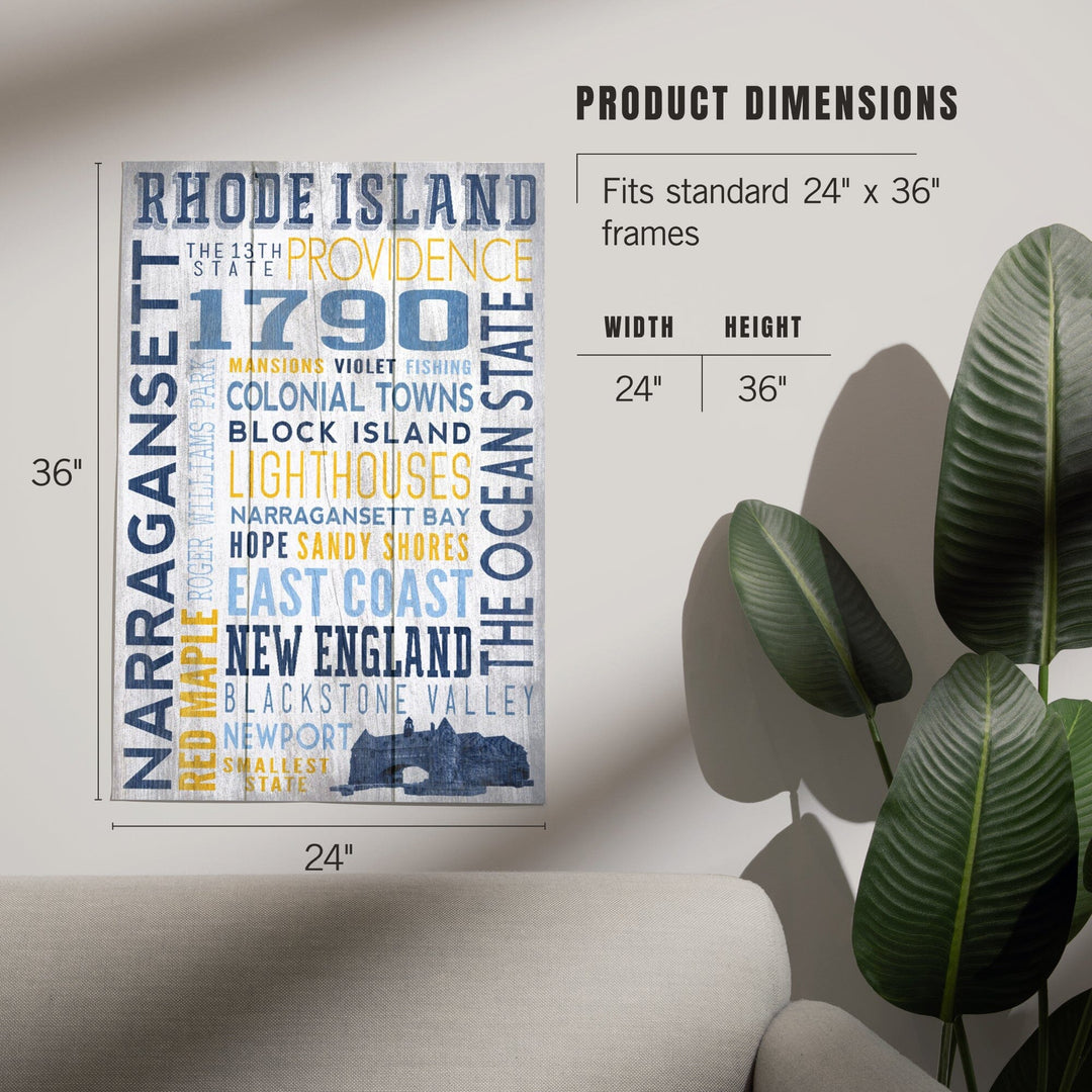 Rhode Island, Rustic Typography with Narragansett Tower, Art & Giclee Prints Art Lantern Press