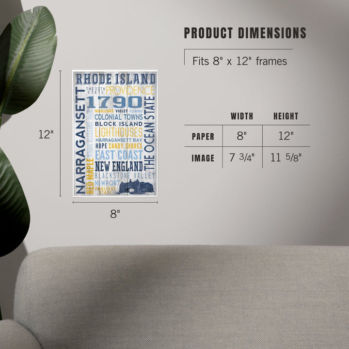 Rhode Island, Rustic Typography with Narragansett Tower, Art & Giclee Prints Art Lantern Press