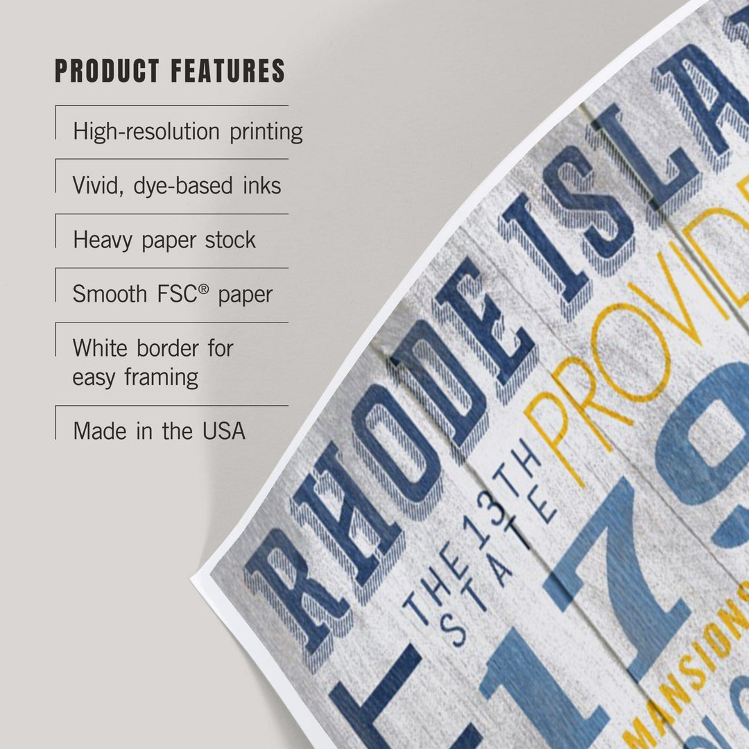 Rhode Island, Rustic Typography with Narragansett Tower, Art & Giclee Prints Art Lantern Press