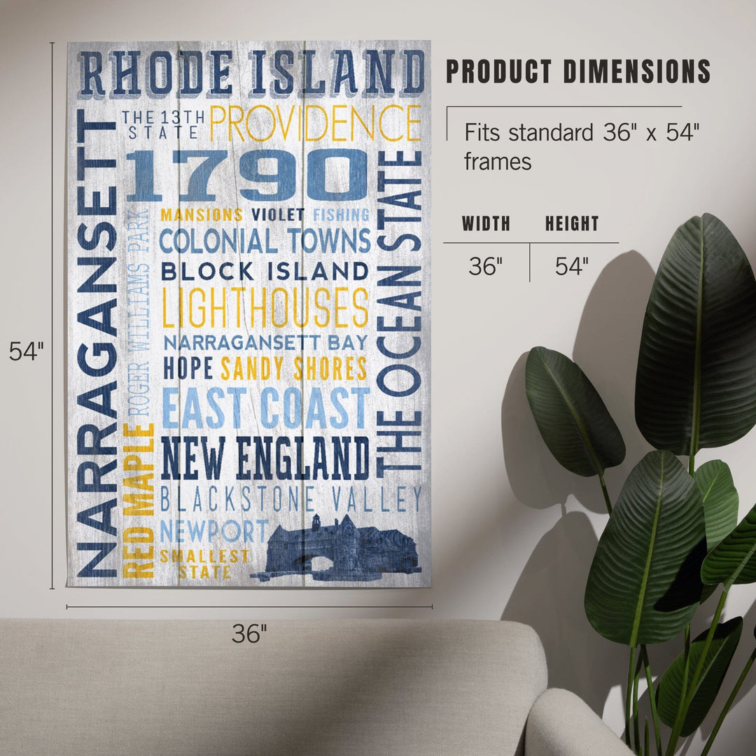 Rhode Island, Rustic Typography with Narragansett Tower, Art & Giclee Prints Art Lantern Press