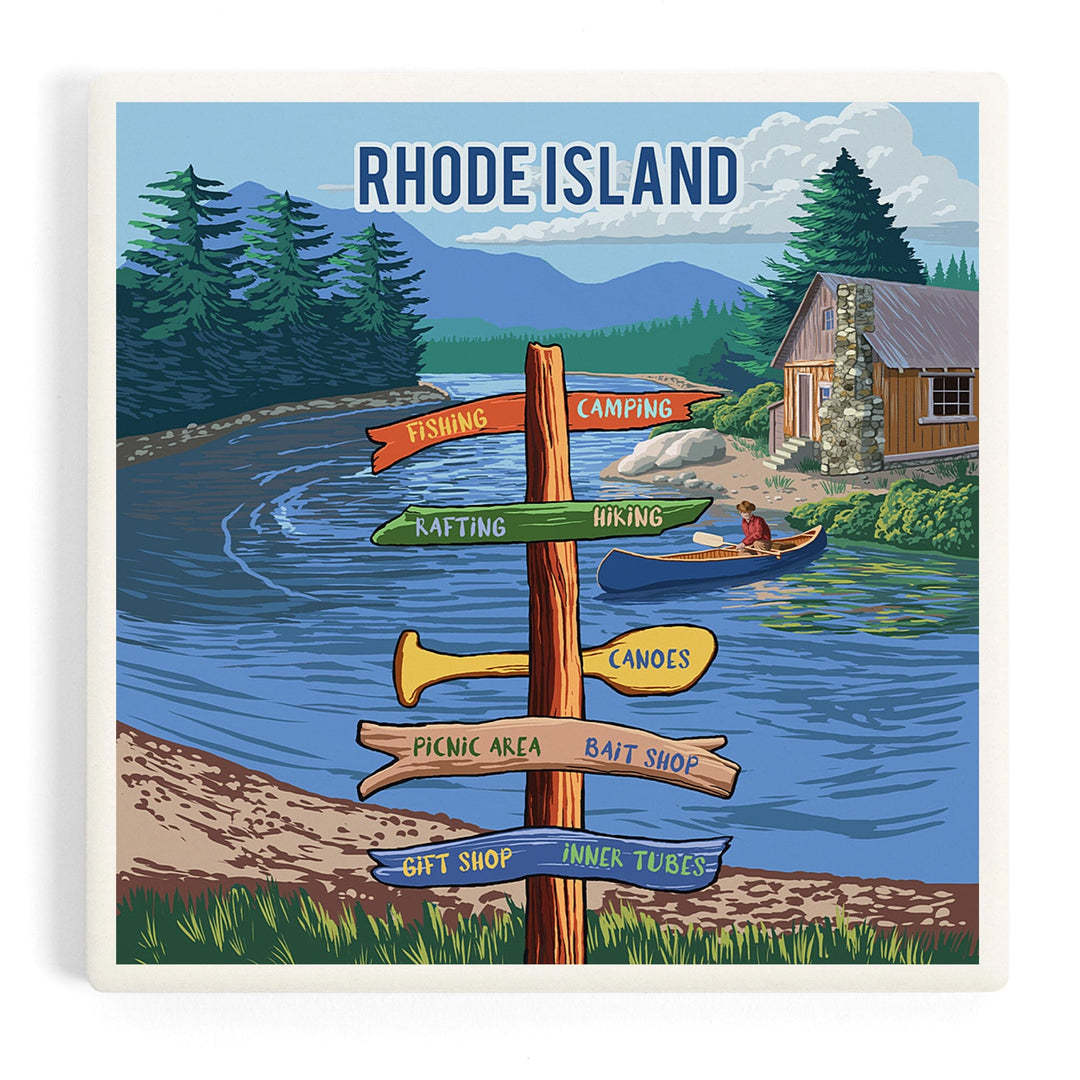 Rhode Island, Signpost, River, Coasters Coasters Lantern Press Coaster