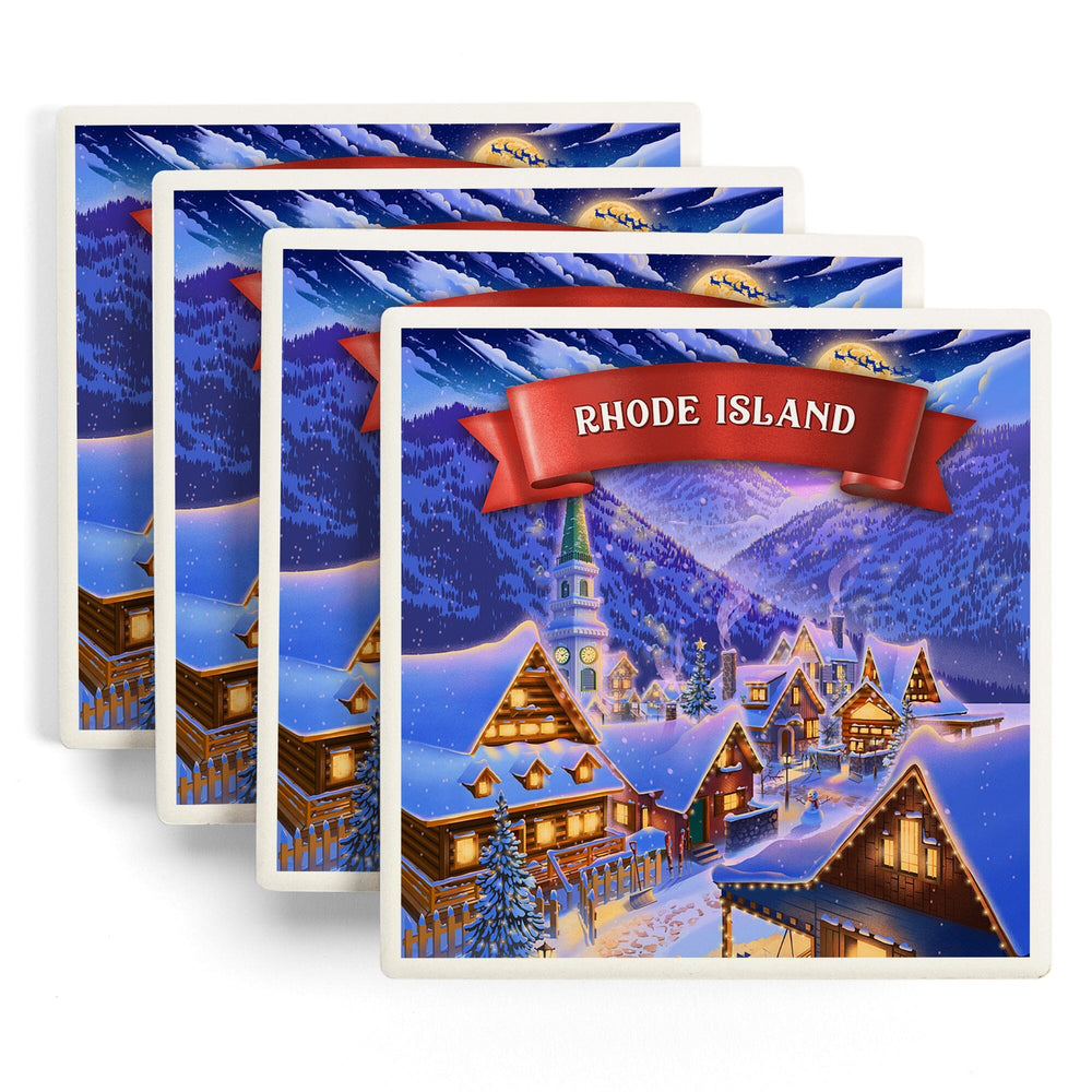 Rhode Island, Sleepy Winter Christmas Village, Coasters Coasters Lantern Press