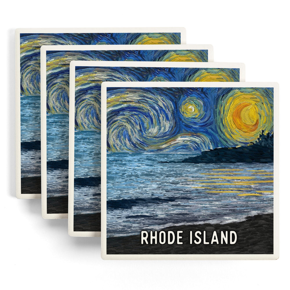 Rhode Island, Starry Night, Coastline, Coasters Coasters Lantern Press