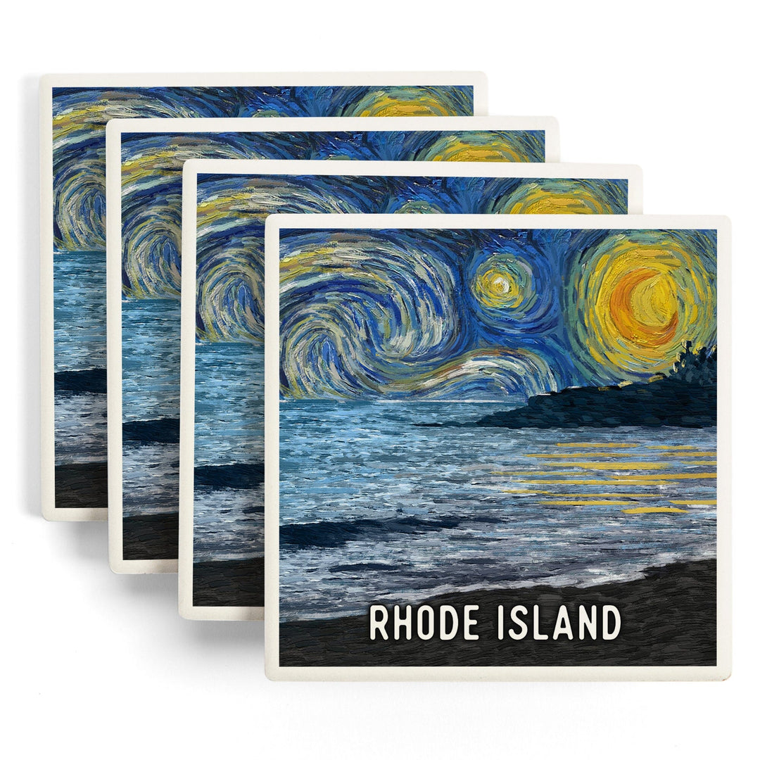 Rhode Island, Starry Night, Coastline, Coasters Coasters Lantern Press