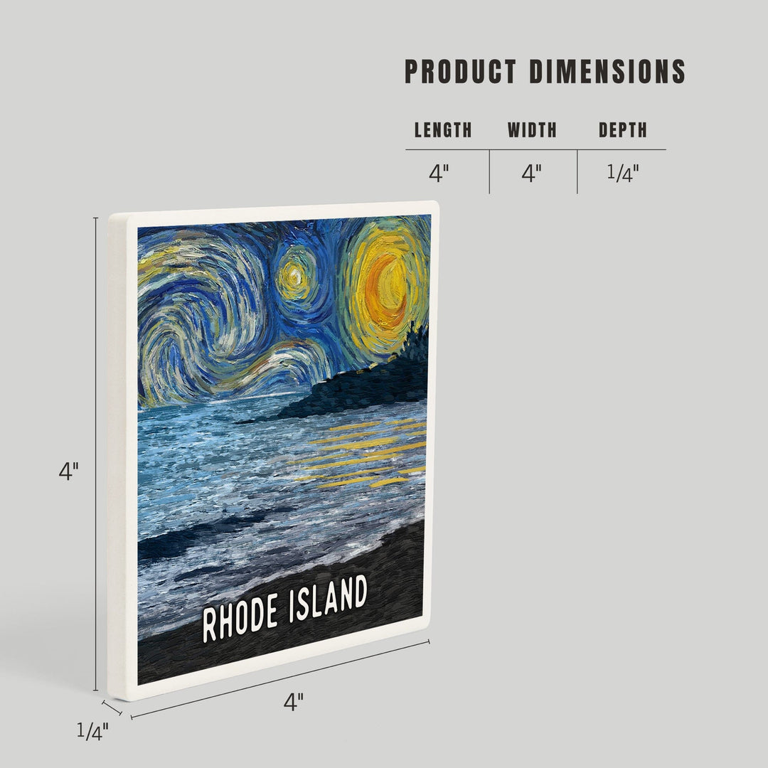 Rhode Island, Starry Night, Coastline, Coasters Coasters Lantern Press