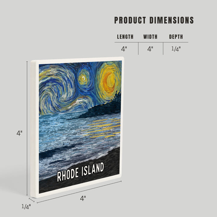 Rhode Island, Starry Night, Coastline, Coasters Coasters Lantern Press