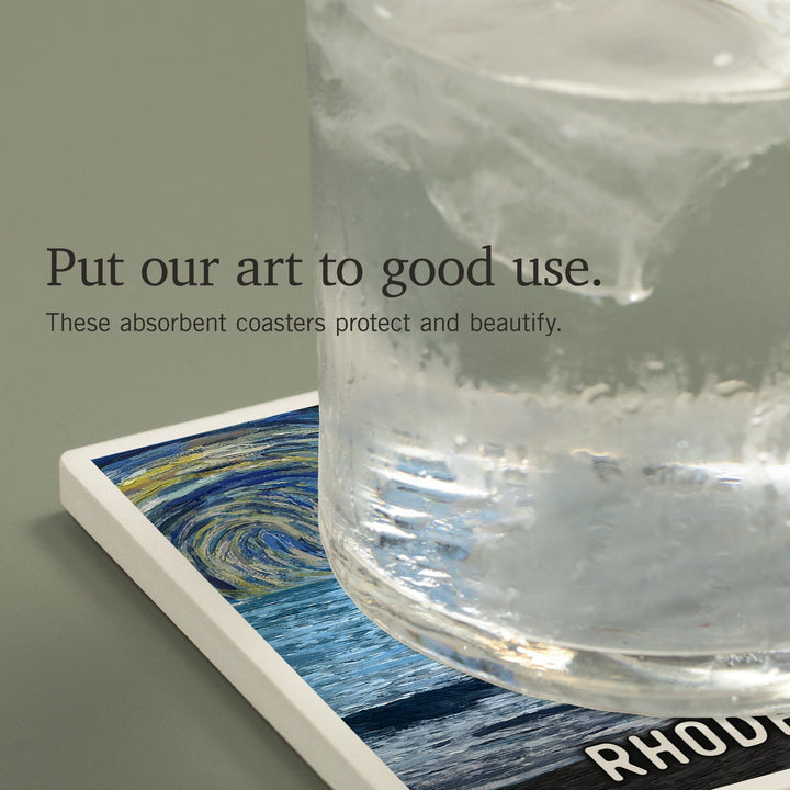 Rhode Island, Starry Night, Coastline, Coasters Coasters Lantern Press