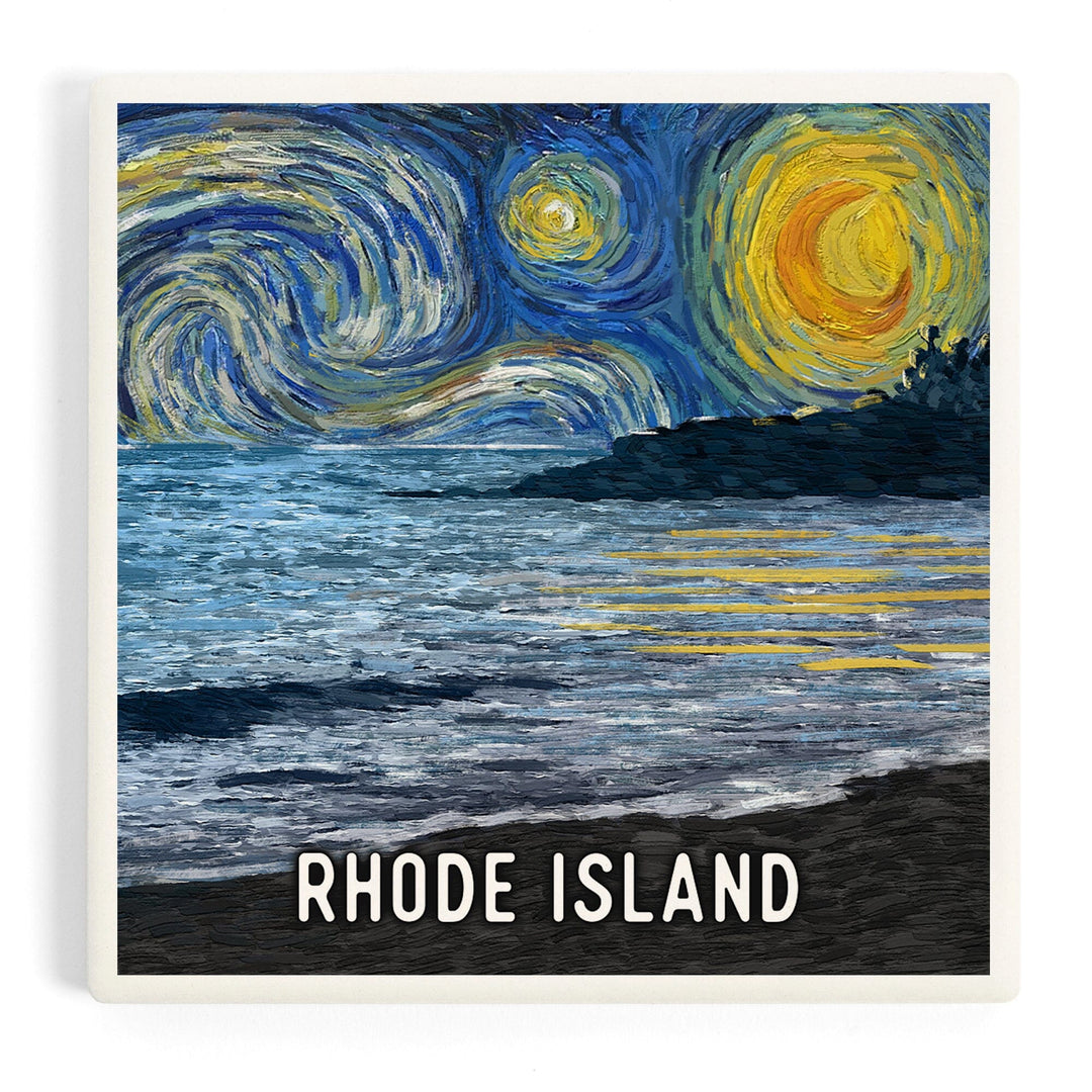 Rhode Island, Starry Night, Coastline, Coasters Coasters Lantern Press