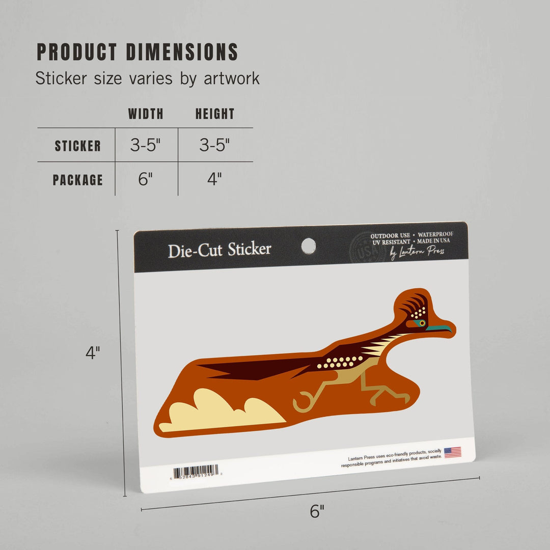 Road Runner, Geometric, Contour, Lantern Press Artwork, Vinyl Sticker Sticker Lantern Press