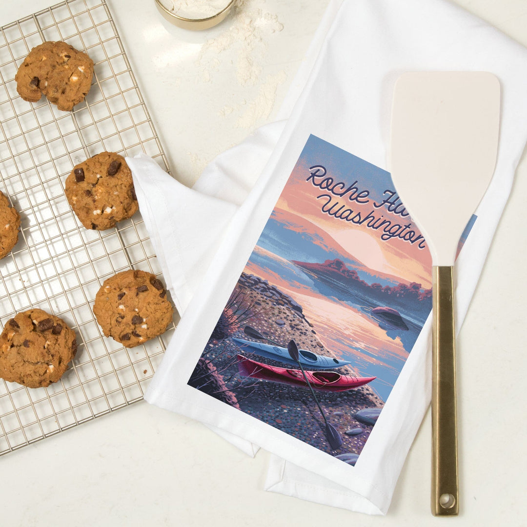 Roche Harbor, Washington, Get Outside Series, Glassy Sunrise, Kayak, Organic Cotton Kitchen Tea Towels Kitchen Lantern Press