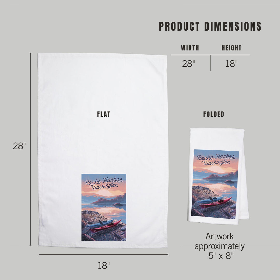 Roche Harbor, Washington, Get Outside Series, Glassy Sunrise, Kayak, Organic Cotton Kitchen Tea Towels Kitchen Lantern Press