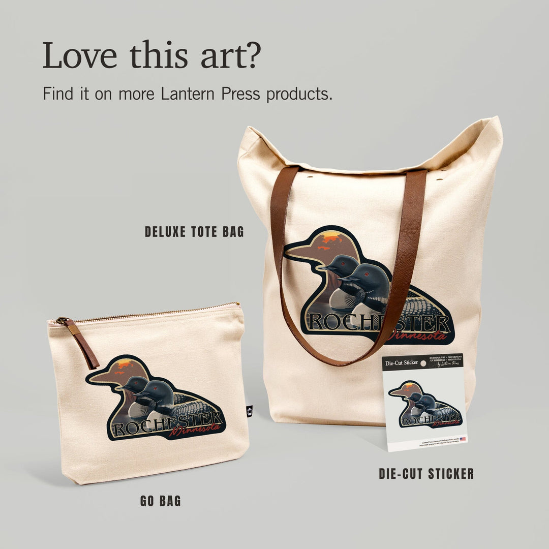 Rochester, Minnesota, Loons and Sunset, Contour, Vinyl Sticker Sticker Lantern Press