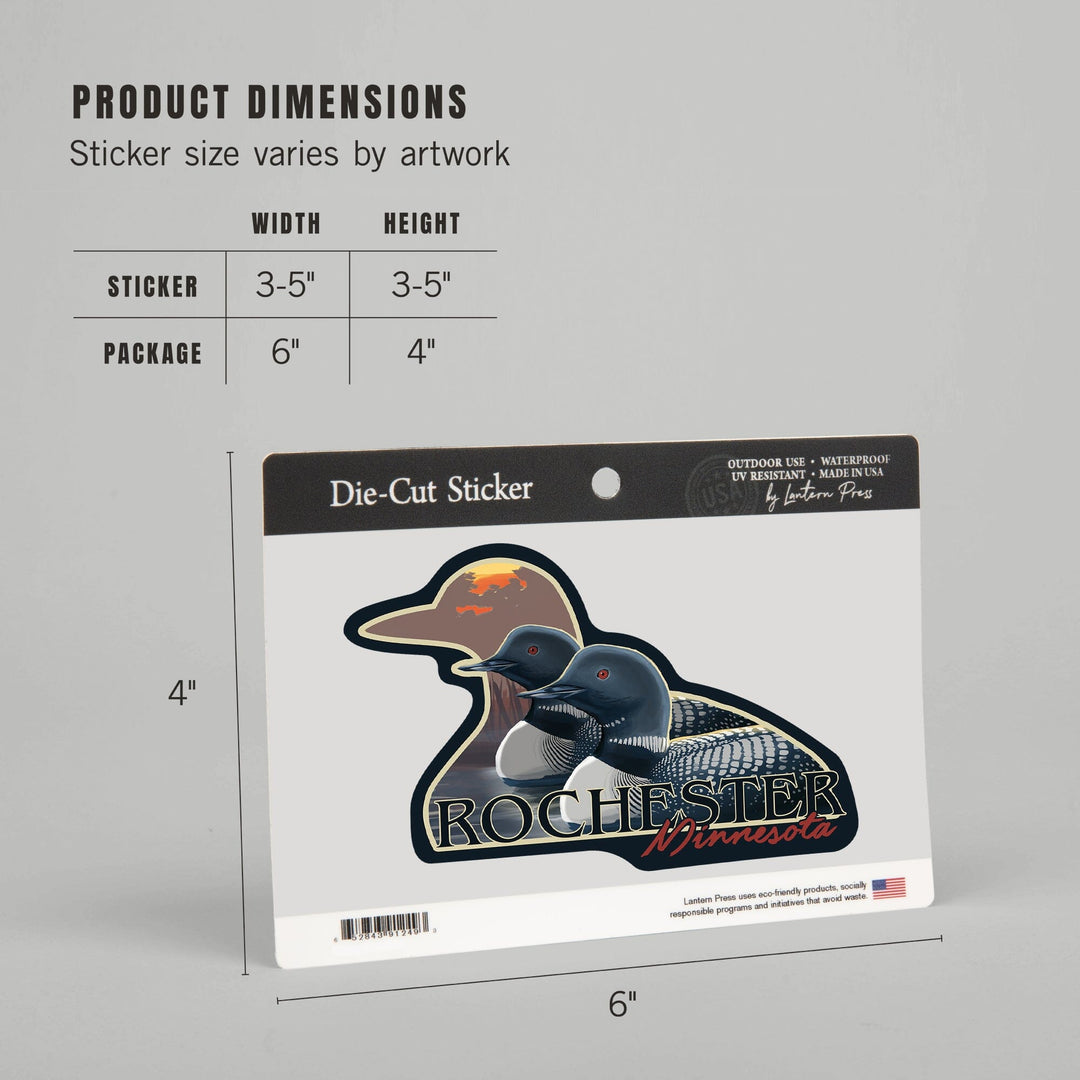 Rochester, Minnesota, Loons and Sunset, Contour, Vinyl Sticker Sticker Lantern Press