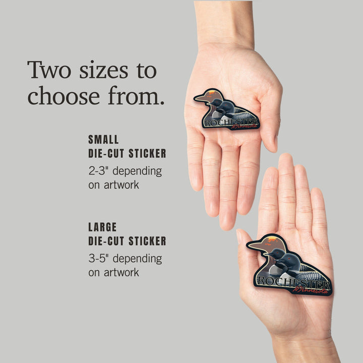 Rochester, Minnesota, Loons and Sunset, Contour, Vinyl Sticker Sticker Lantern Press