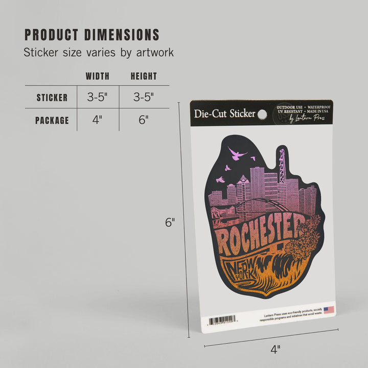 Rochester, New York, Contour, Vinyl Sticker Sticker Lantern Press