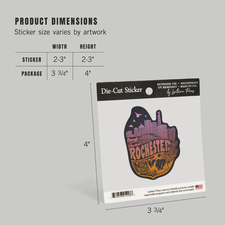 Rochester, New York, Contour, Vinyl Sticker Sticker Lantern Press