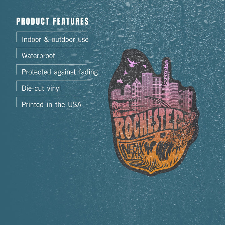 Rochester, New York, Contour, Vinyl Sticker Sticker Lantern Press