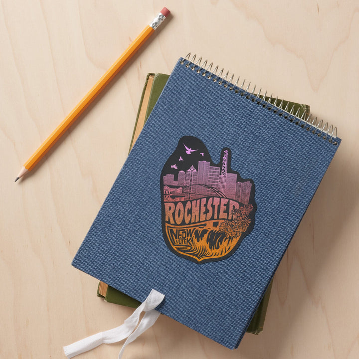 Rochester, New York, Contour, Vinyl Sticker Sticker Lantern Press
