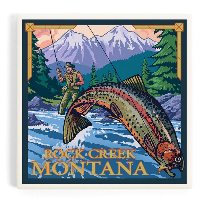 Rock Creek, Montana, Fly Fishing Scene, Coasters Coasters Lantern Press Coaster