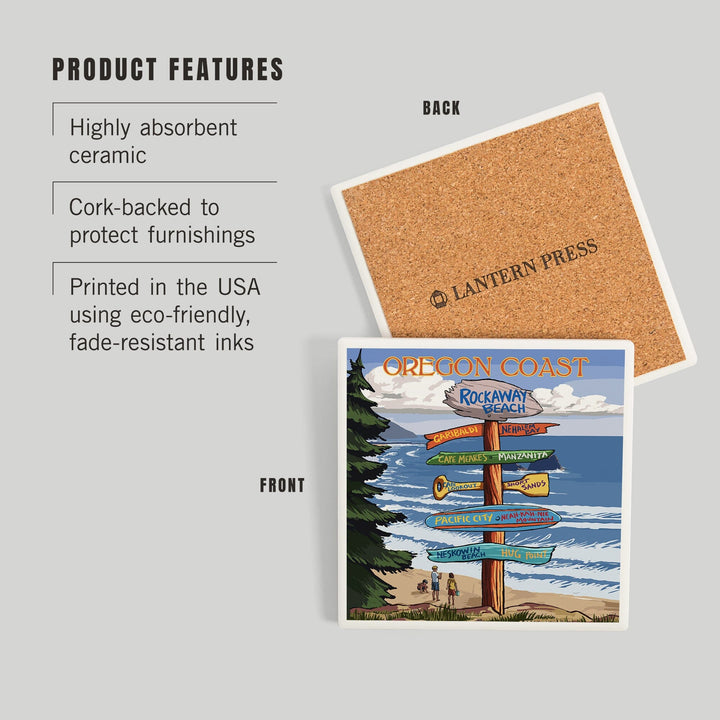 Rockaway Beach, Oregon, Destinations Sign, Coasters Coasters Lantern Press