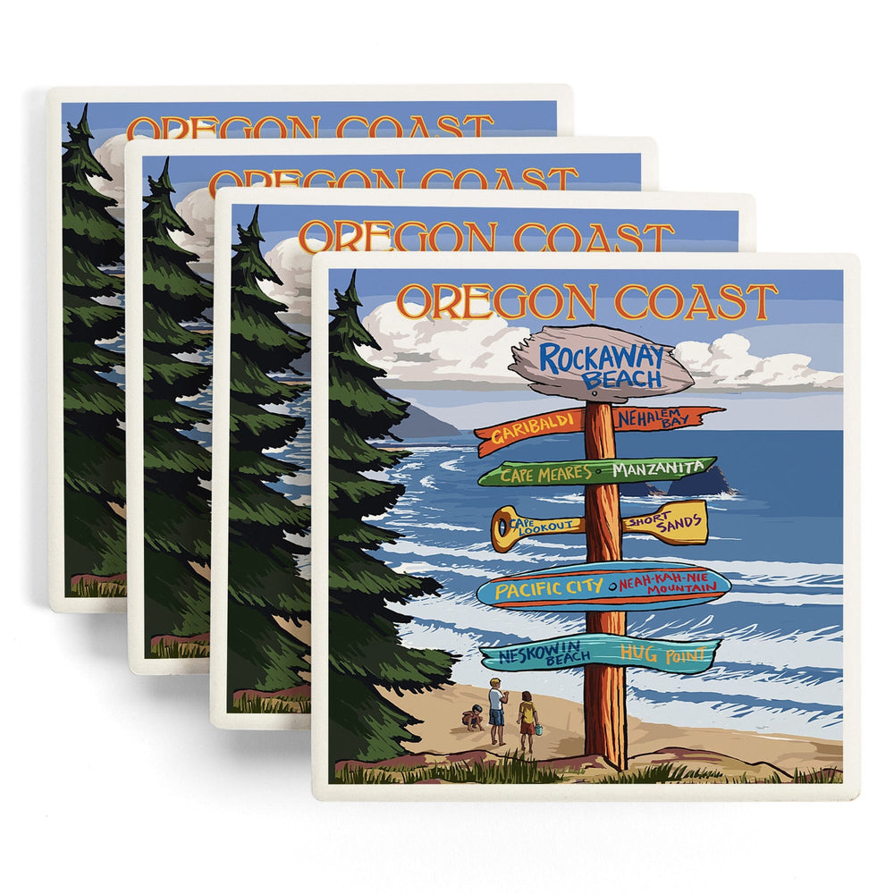 Rockaway Beach, Oregon, Destinations Sign, Coasters Coasters Lantern Press