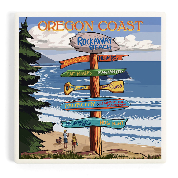 Rockaway Beach, Oregon, Destinations Sign, Coasters Coasters Lantern Press Coaster
