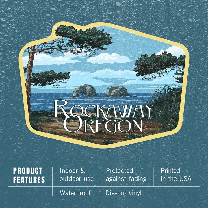 Rockaway Beach, Oregon, Twin Rocks, Contour, Lantern Press Artwork, Vinyl Sticker Sticker Lantern Press