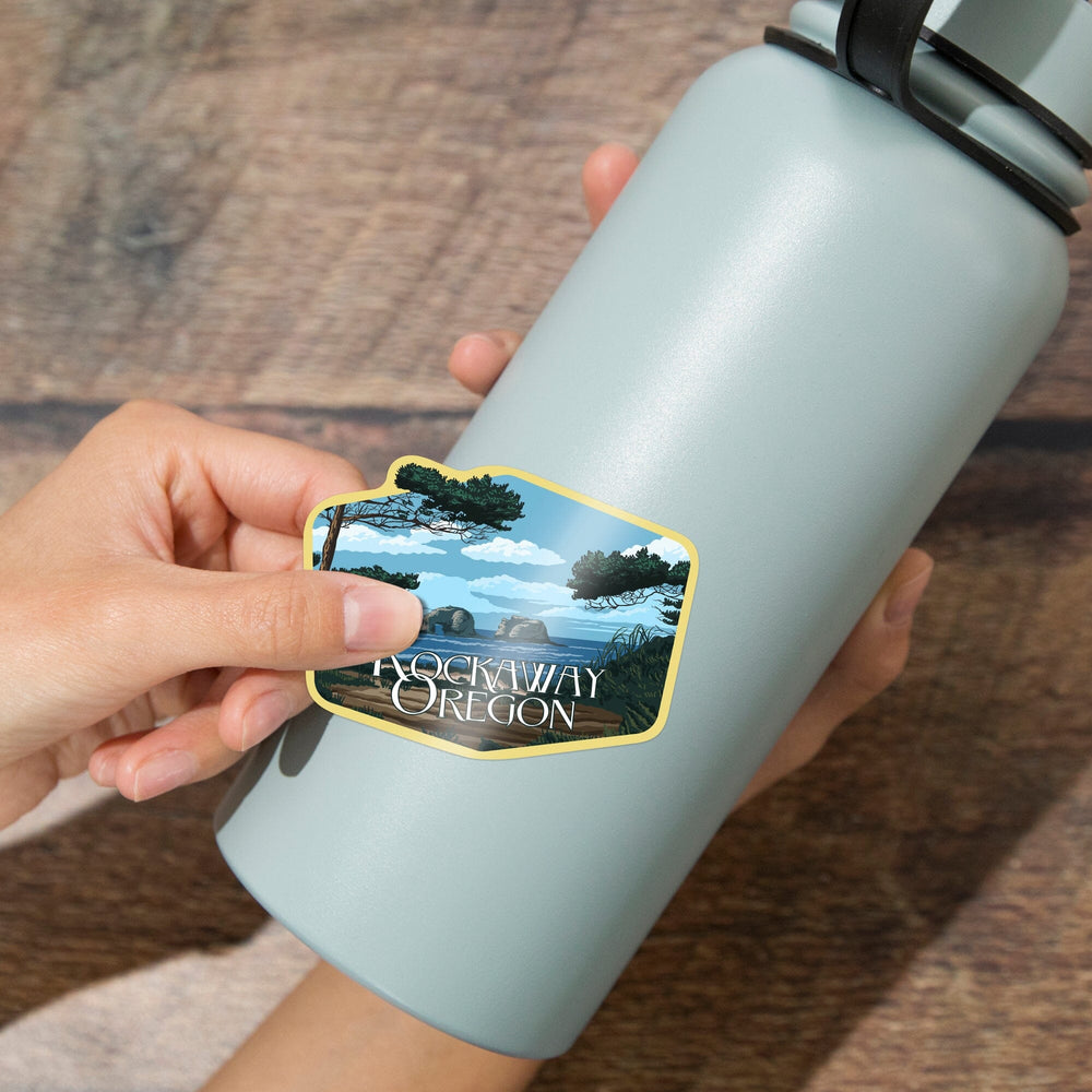 Rockaway Beach, Oregon, Twin Rocks, Contour, Lantern Press Artwork, Vinyl Sticker Sticker Lantern Press