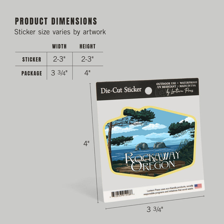 Rockaway Beach, Oregon, Twin Rocks, Contour, Lantern Press Artwork, Vinyl Sticker Sticker Lantern Press