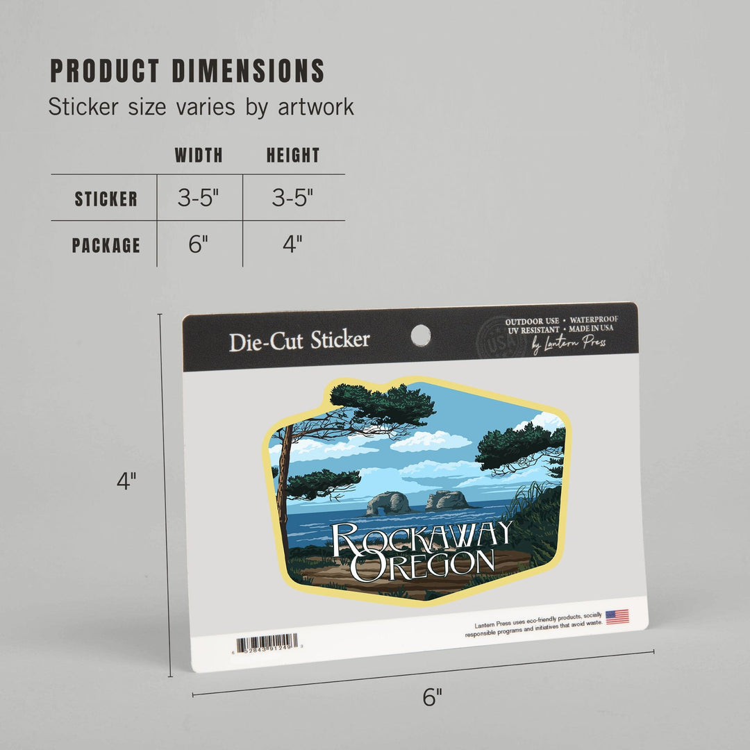 Rockaway Beach, Oregon, Twin Rocks, Contour, Lantern Press Artwork, Vinyl Sticker Sticker Lantern Press