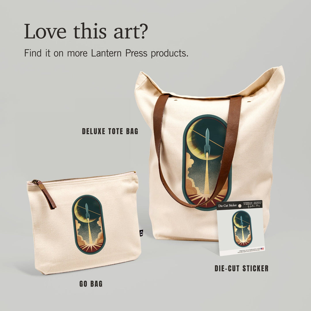 Rocket, Lithograph, Contour, Lantern Press Artwork, Vinyl Sticker Sticker Lantern Press