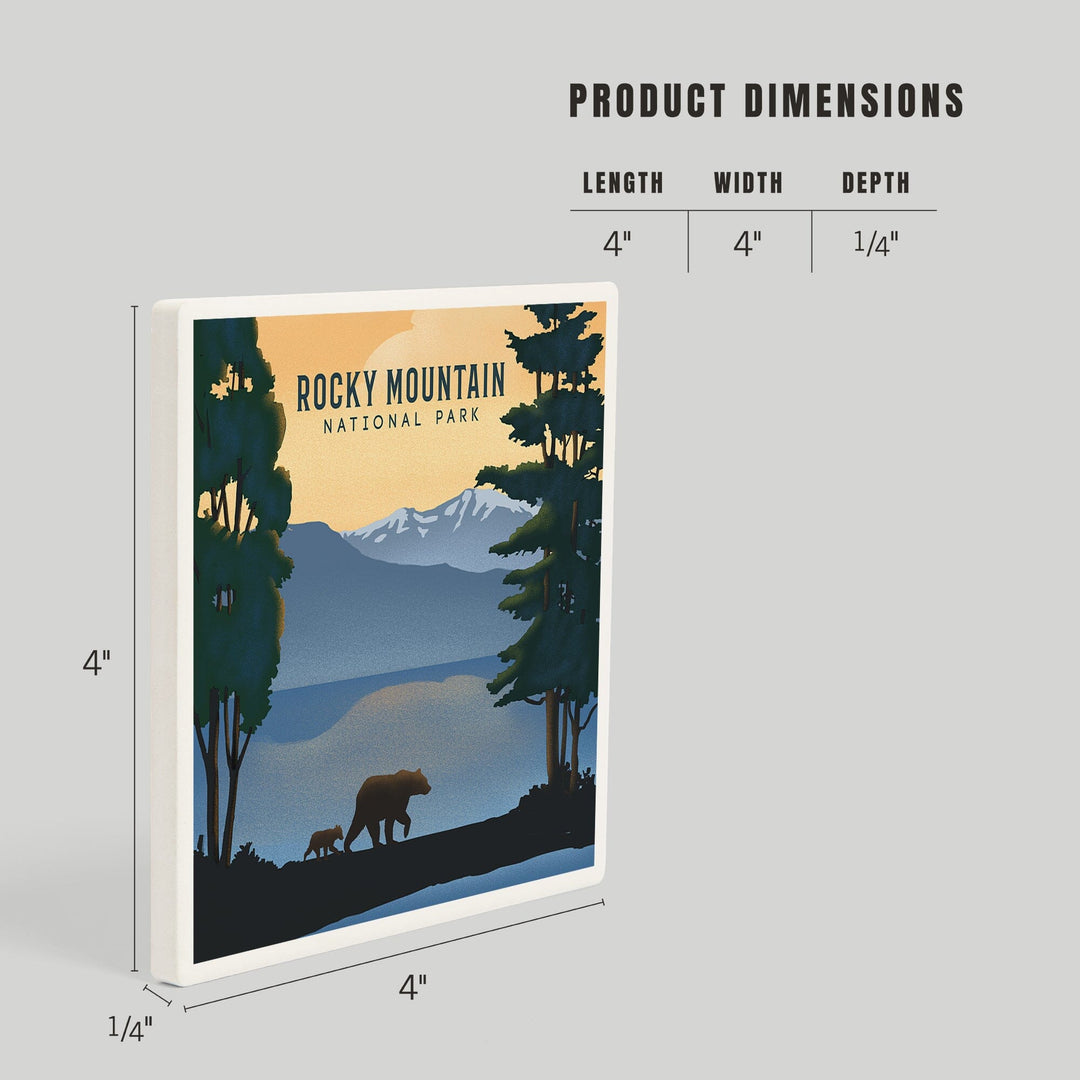 Rocky Mountain National Park, Black Bear and Lake, Lithograph, Coasters Coasters Lantern Press