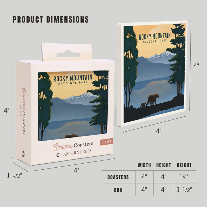 Rocky Mountain National Park, Black Bear and Lake, Lithograph, Coasters Coasters Lantern Press