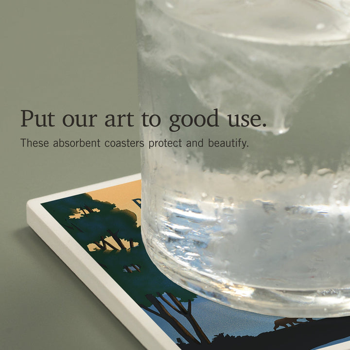 Rocky Mountain National Park, Black Bear and Lake, Lithograph, Coasters Coasters Lantern Press