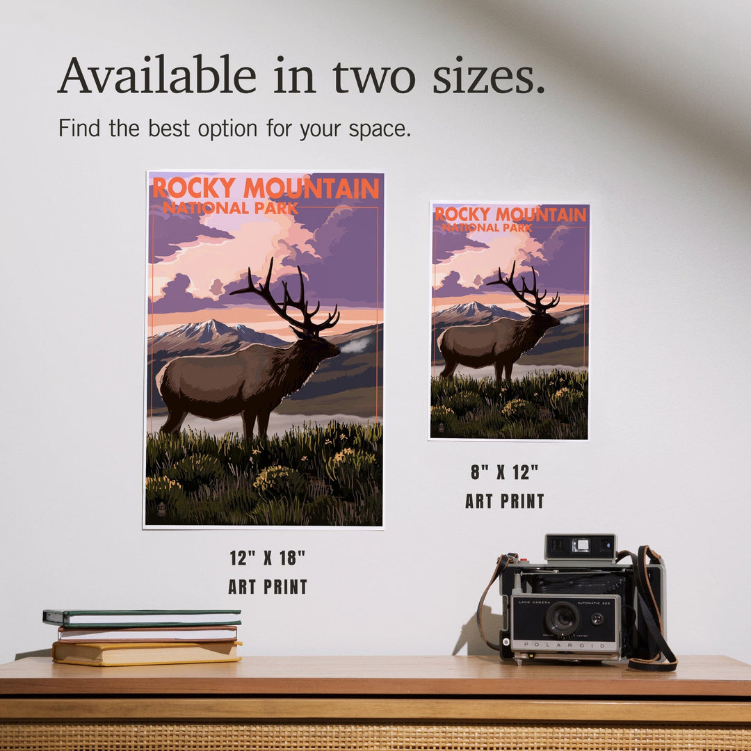 Rocky Mountain National Park, Colorado, Elk and Sunset, Art & Giclee Prints Art Lantern Press