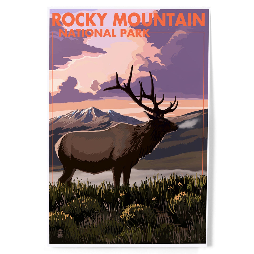 Rocky Mountain National Park, Colorado, Elk and Sunset, Art & Giclee Prints Art Lantern Press