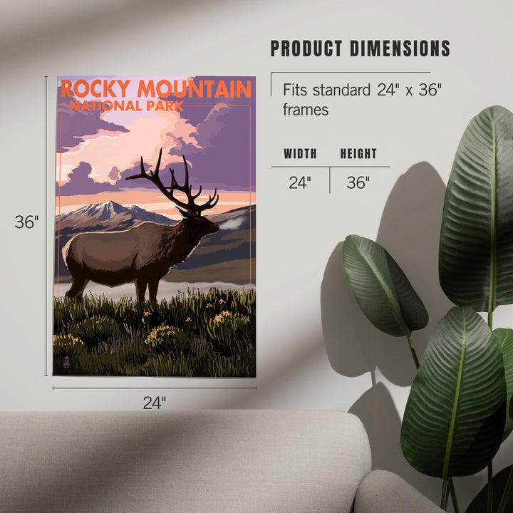 Rocky Mountain National Park, Colorado, Elk and Sunset, Art & Giclee Prints Art Lantern Press